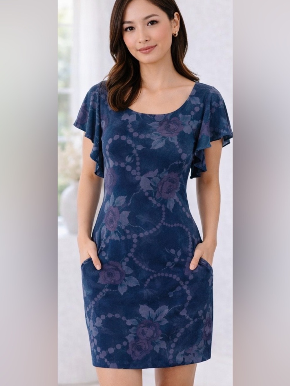 Rebecca Taylor Dark Washed Gray/Purple Floral Silk Sheath Dress Sz 4/Small EUC
